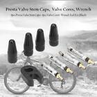 4pcs Presta Valve Stem Caps+ 4pcs Valve Cores+ Wrench Tool Kit (Black)