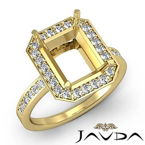 Halo Pave Emerald Cut Semi Mount Diamond Engagement Ring 14k Yellow Gold 0.5Ctw - Picture 1 of 6