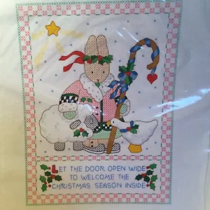 Daisy Kingdom Stamped Cross Stitch Sampler #63442 Christmas Bunny Vintage 1992 NOS - Bild 1 von 4
