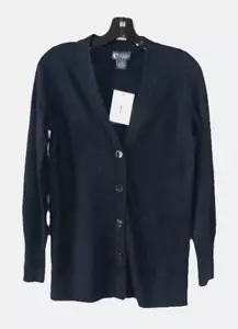 BLOOMINGDALES Size S 100% Cashmere Button Cardigan Sweater NWT $188 Black C43 - Picture 1 of 5