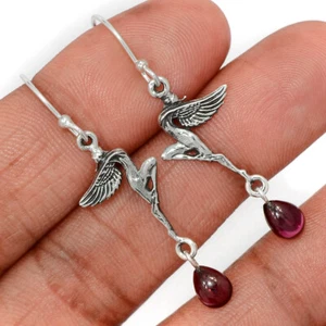 Fairy - Natural Garnet - Madagascar 925 Sterling Silver Earrings YPS1 CE33265 - Picture 1 of 1