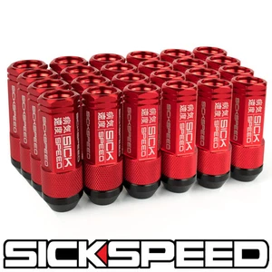 SICKSPEED 24 PC RED ALUMINUM EXTENDED 50MM 2 PC LUG NUTS WHEELS 12X1.25 N13 - Picture 1 of 1