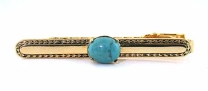 2 1/5 INCH NATURAL10x8 OVAL TURQUOISE CABOCHON TIE CLIP TIE BAR EBS8621OTH/31223 - Picture 1 of 2