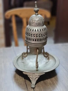 Vintage Brass Copper Moroccan Arabic Incense Burner Engraved Plate - Picture 1 of 21