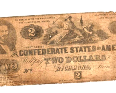 $2 "SLAYER NOTE" (CONFEDERATE) 1800'S "VIOLENT SCENE" $2 "SLAYER NOTE" RARE!!!! - Image 1 of 3