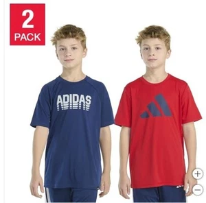 Adidas Boys Girls T-Shirts Navy Blue Red 2-Pack Short Sleeves Crewneck - Picture 1 of 7