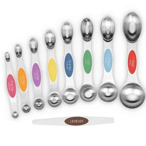 9 Pcs Stainless Steel Magnetic Double Sided Measuring Spoons Set with Leveler - Picture 1 of 7