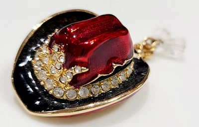 Swarovski Western Hat Brooch Red Crystal Dangles Gold-Tone Signed 1.25" - Image 1 of 4