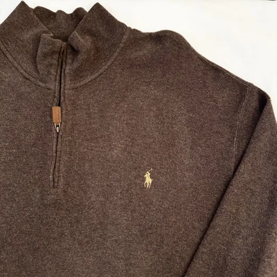 Pullover POLO RALPH LAUREN Para Hombre Marrón Oscuro Estate Acanalado 1/4 Cremallera - Talla 2XL Alto Foto 1 de 4
