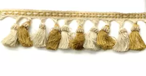 Tassel Fringe Trim 3.5" for Drapery Curtains Upholstery Pillows/ Gold and Beige - Picture 1 of 3
