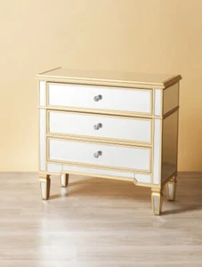 MERCERR & MADISON 3 Drawer Mirrored Chest 29 X 30 Gold And Silver Bedroom Piece - Picture 1 of 2