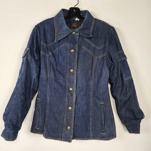 Vintage 1980s Eddie Bauer Blue Denim Puffer Jacket Mens Size Small - Picture 1 of 8
