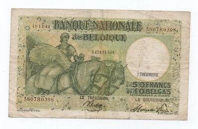 BELGIUM 50 FRANCS 1944 ( 15.12.44 ) PICK 106 LOOK SCANS - Image 1 of 2