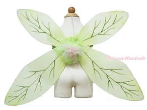 Lime Green Flower Fairy Princess Leave Wings Kids Halloween Party Costume - Picture 1 of 1