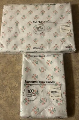 VTG JC Penney Full Size Flat Sheet & 2 Pillow Cases Country Manor Floral Print — 第 1/4 张图片