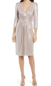 Vince Camuto Metallic geraffte Taille Langarm Cocktailkleid, Größe 14, Orig 188 $ - Bild 1 von 4