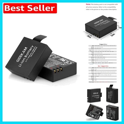 Rechargeable Action Camera Batteries - 2 x 1350mAh Compatible with Most Models - Image 1 of 4