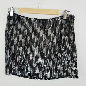 JENNI KAYNE Womens Size 6 - 8 or 2 Sequin Silk Black & Grey Mini Skirt - Picture 1 of 4