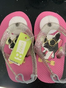 Crazy 8 Toddler Girl Pink Pug Flip Flop Sandals sz 3/4 Baby Shoes Summer Shoes - Picture 1 of 3