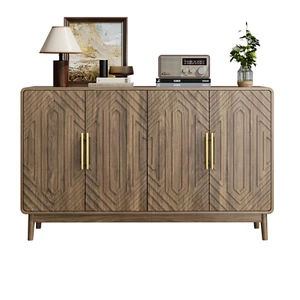 Carved 4 Doors Sideboard,Multifunctional Accent Cabinet W/Adjustable Layer Board - Picture 1 of 7