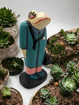 Anthropomorphic Frog Doctor Wood Carved Statue Folk Art 10" Lrg - Image 1 of 4