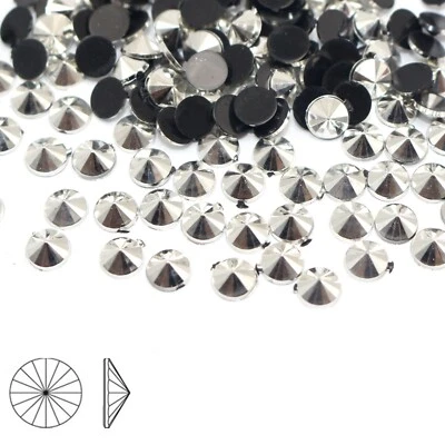 1000 pz argento acrilico tondo Rivoli fondo piatto strass gemme 5 mm a forma di cono