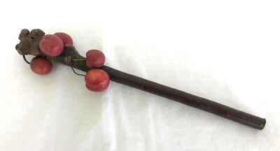 A Late 19th c. Tree Branch Parasol Handle w/Hand Carved & Dyed Bon~e Cherries - Image 1 of 4