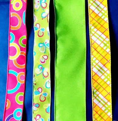 Spring Wired Ribbon Bundle 16 yards 1.5" & 2.5 Glitter Butterflies Plaid Circles - Image 1 of 4