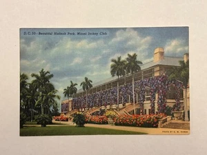 Vintage Linen Postcard Beautiful Hialeah Park Miami Jockey Club Florida FL Fla - Picture 1 of 3