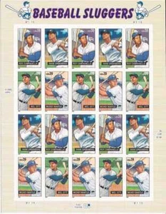 US Stamp - 2006 Baseball Sluggers, Mantle - 20 Stamp Sheet #4080-3 - Picture 1 of 1