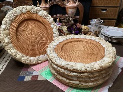 "5 piezas) Cargador de ratán con borde de concha marina Pottery Barn tejido a mano playa 15"" de ancho x 1,5""" Foto 1 de 4