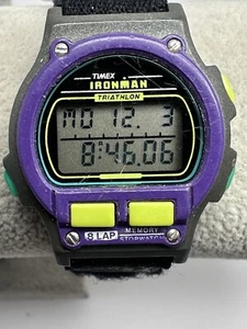 Timex 760 D7 Ladies Watch 1996 90's New Battery 8 Lap Purple Bezel 32MM 7.5" E70 - Picture 1 of 13