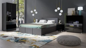 Schlafzimmer Komplett Set 5 tlg LABRI Grau- Schwarz Hochglanz - Bild 1 von 6