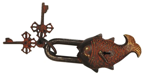 Fish Shape Door Lock Victorian Repro Handmade Brass Padlock with Working Keys Cover