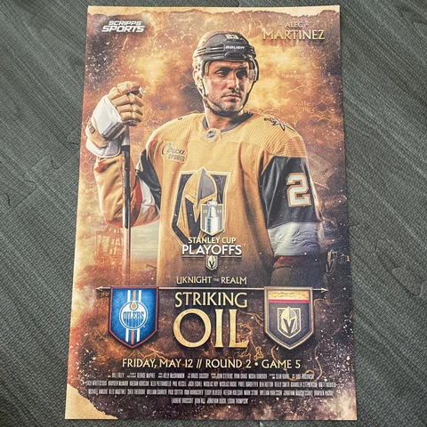 VEGAS GOLDEN KNIGHTS Oilers R2G5 Game Day Playoff POSTER 5/12/23 Alec Martinez Cover