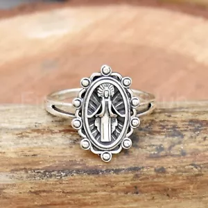 Miraculous Medal Ring, 925 Sterling Silver Handmade Virgin Mary Ring Size 8 US - Picture 1 of 5