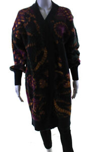 Farm Rio Womens Floral Print Knit Open Front Long Sleeve Cardigan Navy Size XS