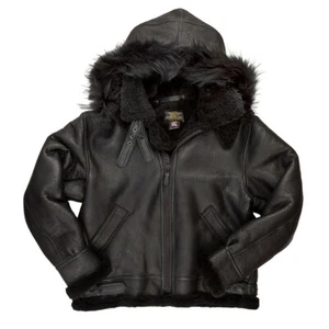 COCKPIT USA B-3 Hooded Sheepskin Bomber Jacket Black USA MADE Z203615B - Picture 1 of 5
