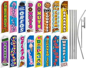 Dessert Advertising Swooper Flutter Feather Flag Kit Ice Cream Donuts Churros - Picture 1 of 25