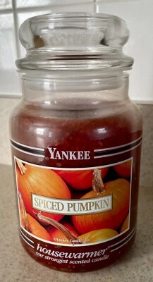 Vtg YANKEE CANDLE BLACK BAND SPICE PUMPKIN 22 Ounce DISCONTINUED - Image 1 of 4