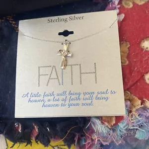 STERLING SILVER 925 FOOTNOTES CABLE CHAIN NECKLACE FAITH CROSS PENDANT - Picture 1 of 2