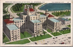 ST. PETERSBURG, Florida Postcard "Aeroplane View of DON CE-SAR HOTEL" c1940s - Picture 1 of 2