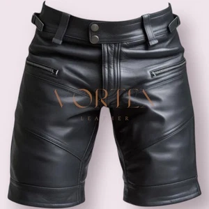 Mens Black Leather Shorts in Black Leather Shorts Men gay Leather Shorts - Picture 1 of 3