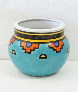 Vintage Ecco Terra Fine Porcelain Planter Vase Hand Painted Southwestern Design - Picture 1 of 9