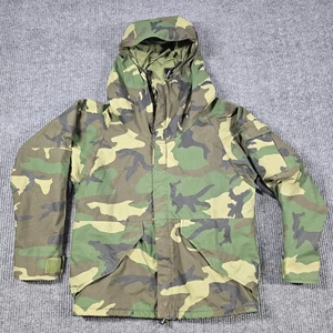 Vintage US Army ECWCS Parka Jacket Mens Small XS Short Woodlan Camo Hooded 90s - Picture 1 of 14