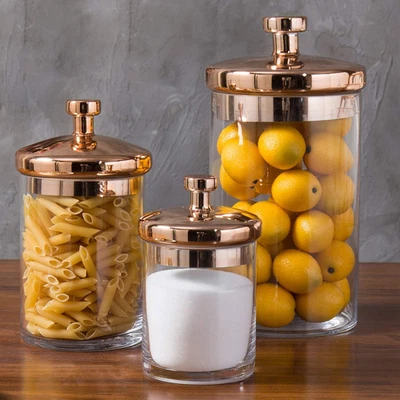Glass Apothecary Cookie Jar Set with Copper Lid - Decorative Kitchen and Bath St - Image 1 of 4