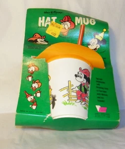 Vintage Walt Disney Productions Minnie Mouse Pluto Cowboy Hat Lid Plastic Mug Ro - Picture 1 of 5