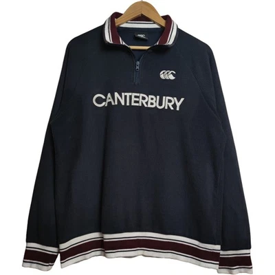 Canterbury 1/4 Zip Sweatshirt Navy Size L Embroidered Spell Out Rugby Pullover - Image 1 of 4