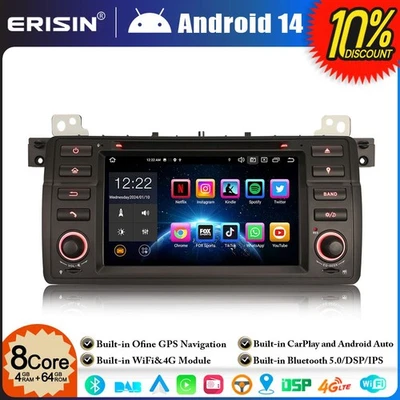 8-Core 64GB Android 14 DAB+ DVD Autoradio per BMW Serie 3 E46 M3 ROVER 75 MG ZT - Immagine 1 di 4