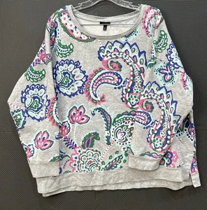 TALBOTS Women's Sweatshirt Long Sleeve Pullover Colorful Paisley Side Slits 3X - Picture 1 of 7